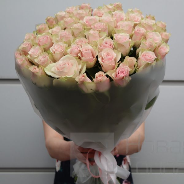 Букет 51 нюдовая роза Кения 50-60 см в упаковке