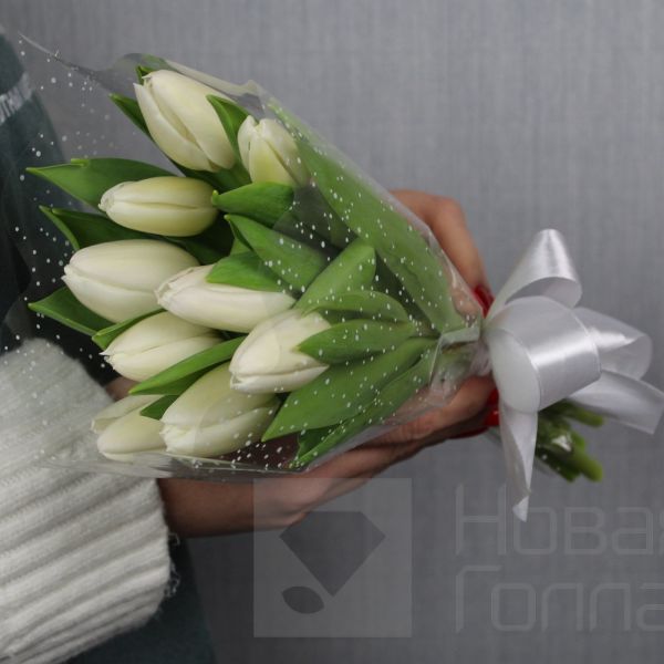Букет 9 белых тюльпанов-7