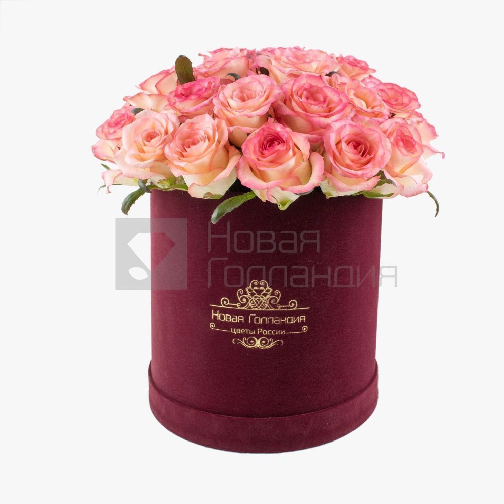 25 розовых роз  в бархатной коробке