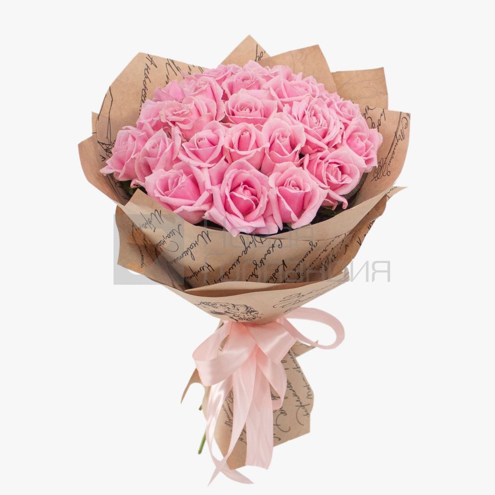 Букет 25 нежно-розовых роз 35-40 см