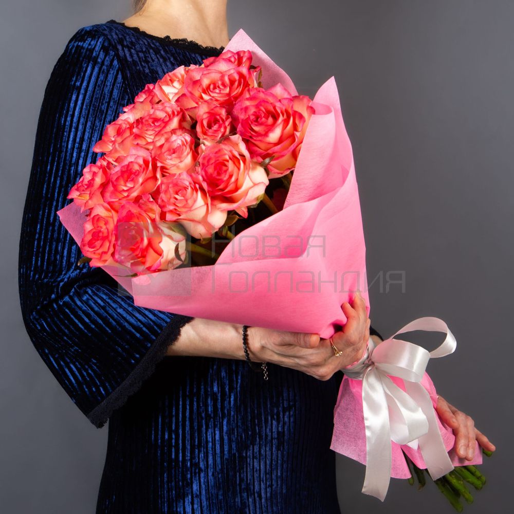 Букет 15 розовых роз 60 см