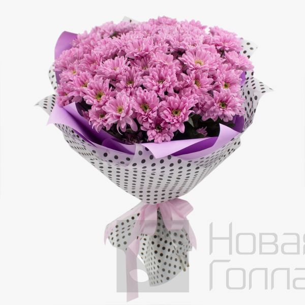 Букет 15  розовых кустовых хризантем
