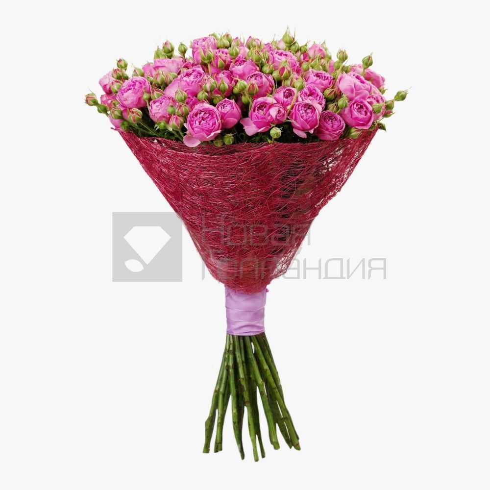 Букет из 25 розовых кустовых пионовидных роз 40 см