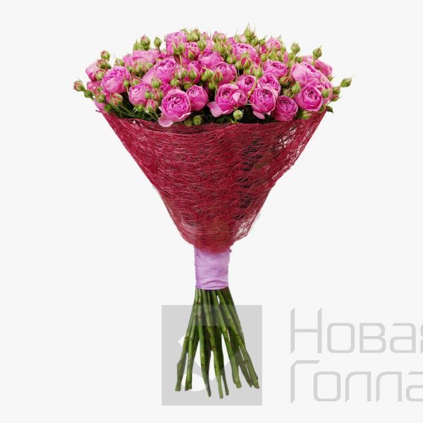 Букет из 25 розовых кустовых пионовидных роз 40 см
