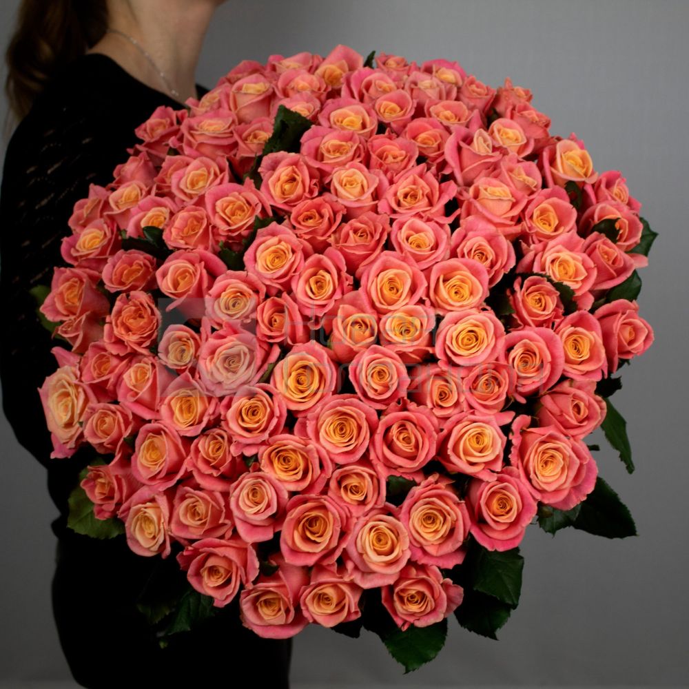 Букет 101 персиковая роза 40 см