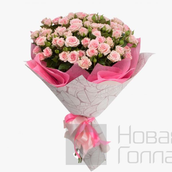 Букет 15 нежно-розовых кустовых роз