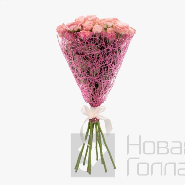 Букет 9 розовых пионовидных роз 40 см NEW