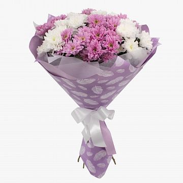 Букет 11 розово-белых кустовых хризантем