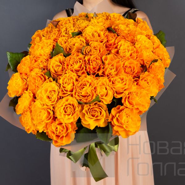 55 оранжевых роз 50 см.