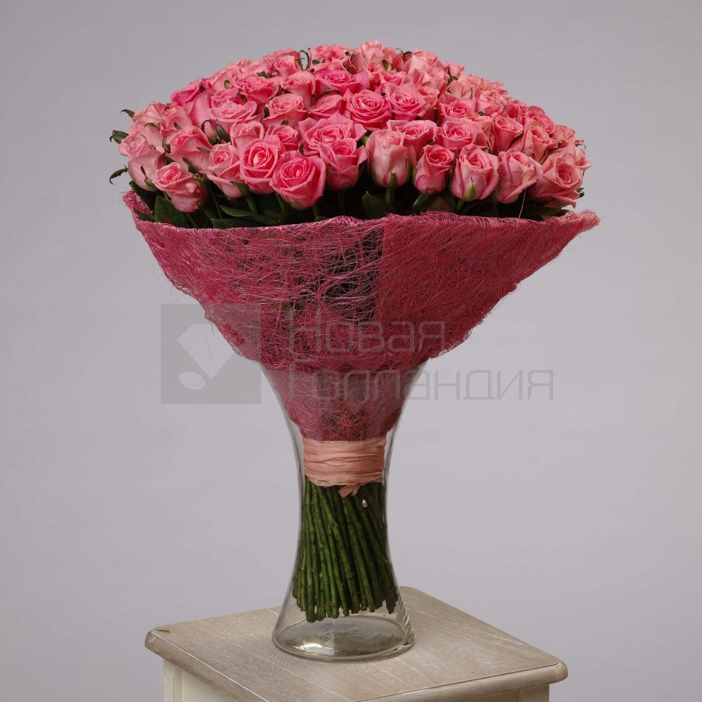 Букет 1010 коралловая роза 60 см в 10 вазах