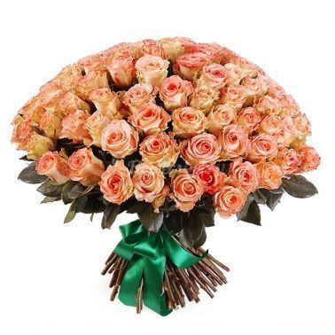 Букет 101 персиковая роза 40 см Россия