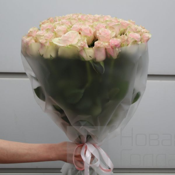 Букет 51 нюдовая роза Кения 50-60 см в упаковке