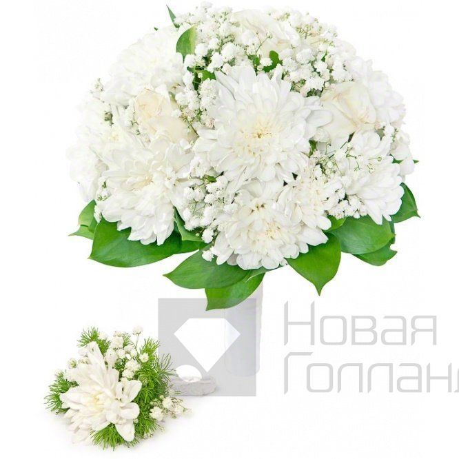 Букет невесты из белых хризантем и роз