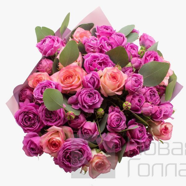 Букет из розовой кустовой пионовидной розы Фантазия