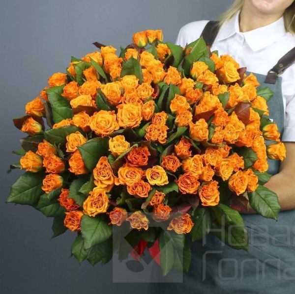 Букет 101 оранжевая роза 35-40 см