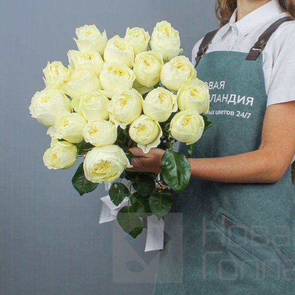 Букет 21 белая роза Премиум Эквадор 70см