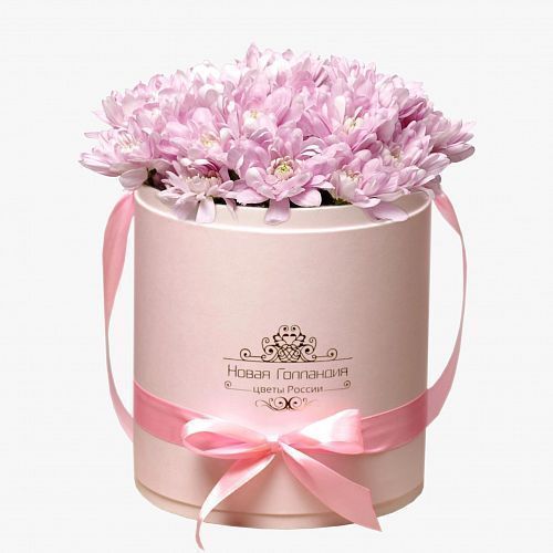 7 Розовых хризантем в розовой шляпной коробке 