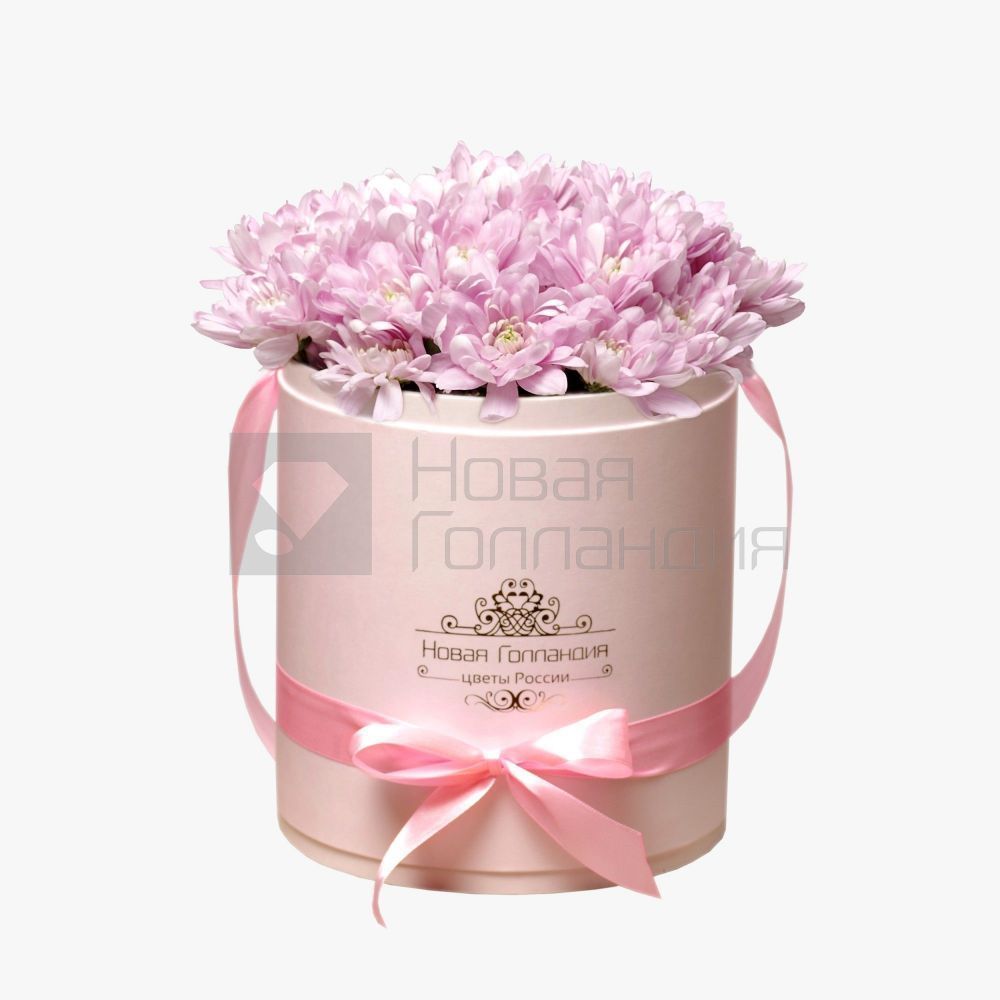 7 Розовых хризантем в розовой шляпной коробке №64