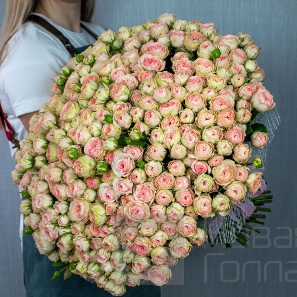 Букет 101 светлая кустовая пионовидная роза