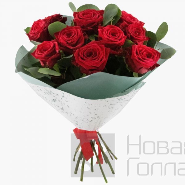 Букет из 11 красных роз с декором 60 см