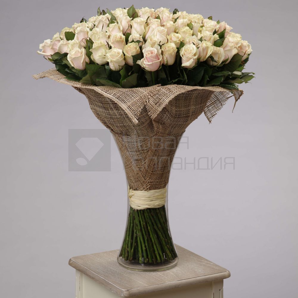 Букет 101 нюдовая роза 60 см в вазе