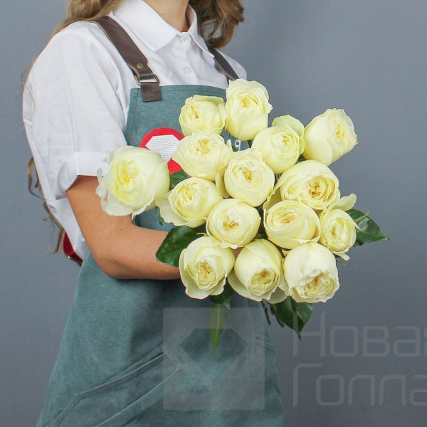 15 белых роз Премиум Эквадор 70 см