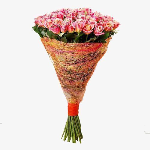 Букет 51 персиково-розовая роза 60см