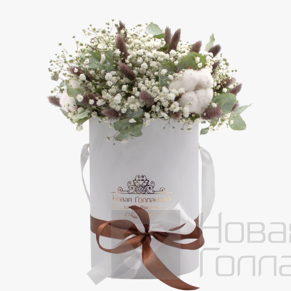 Гипсофила в маленькой белой коробке