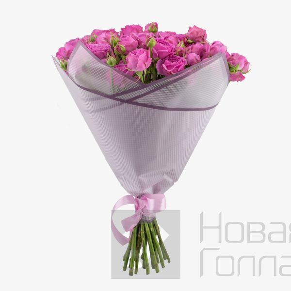 Букет 21 розовая кустовая пионовидная роза 50см.