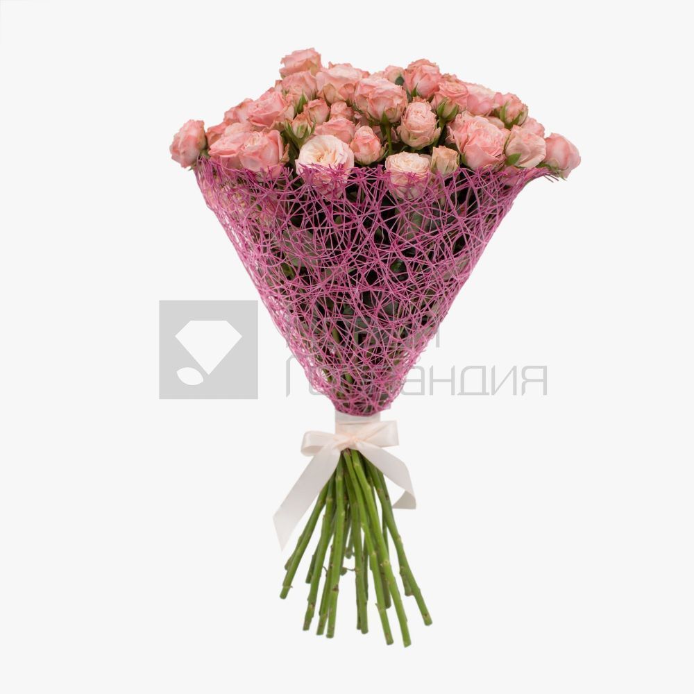 Букет 25 розовых кустовых пионовидных роз NEW