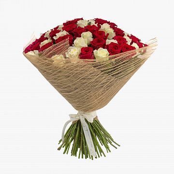 Букет 101 красно-белая роза 60 см Букет 101 красно-белая роза 60 см