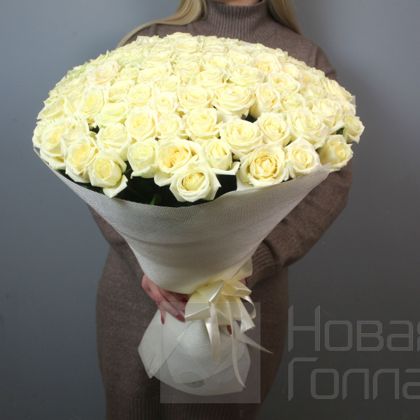 Букет 101 белая роза 70см