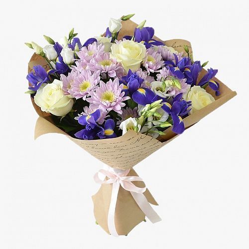 Букет Мираж из роз, ирисов и хризантем