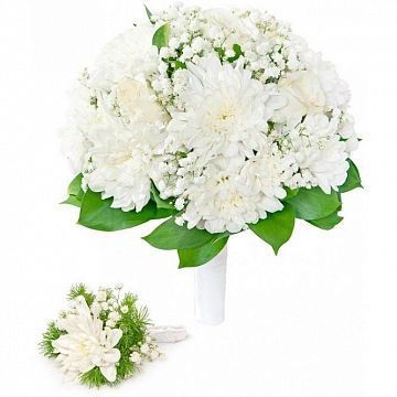 Букет невесты из белых хризантем и роз