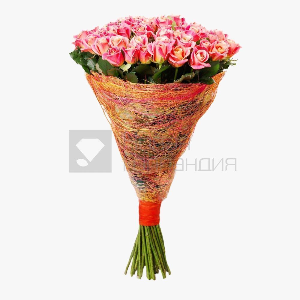 Букет 101 персиково-розовая роза 60 см