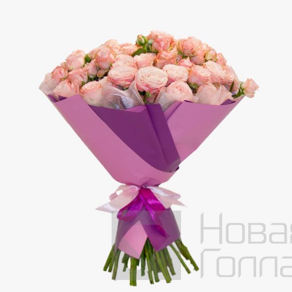 Букет 35 розовых кустовых пионовидных роз