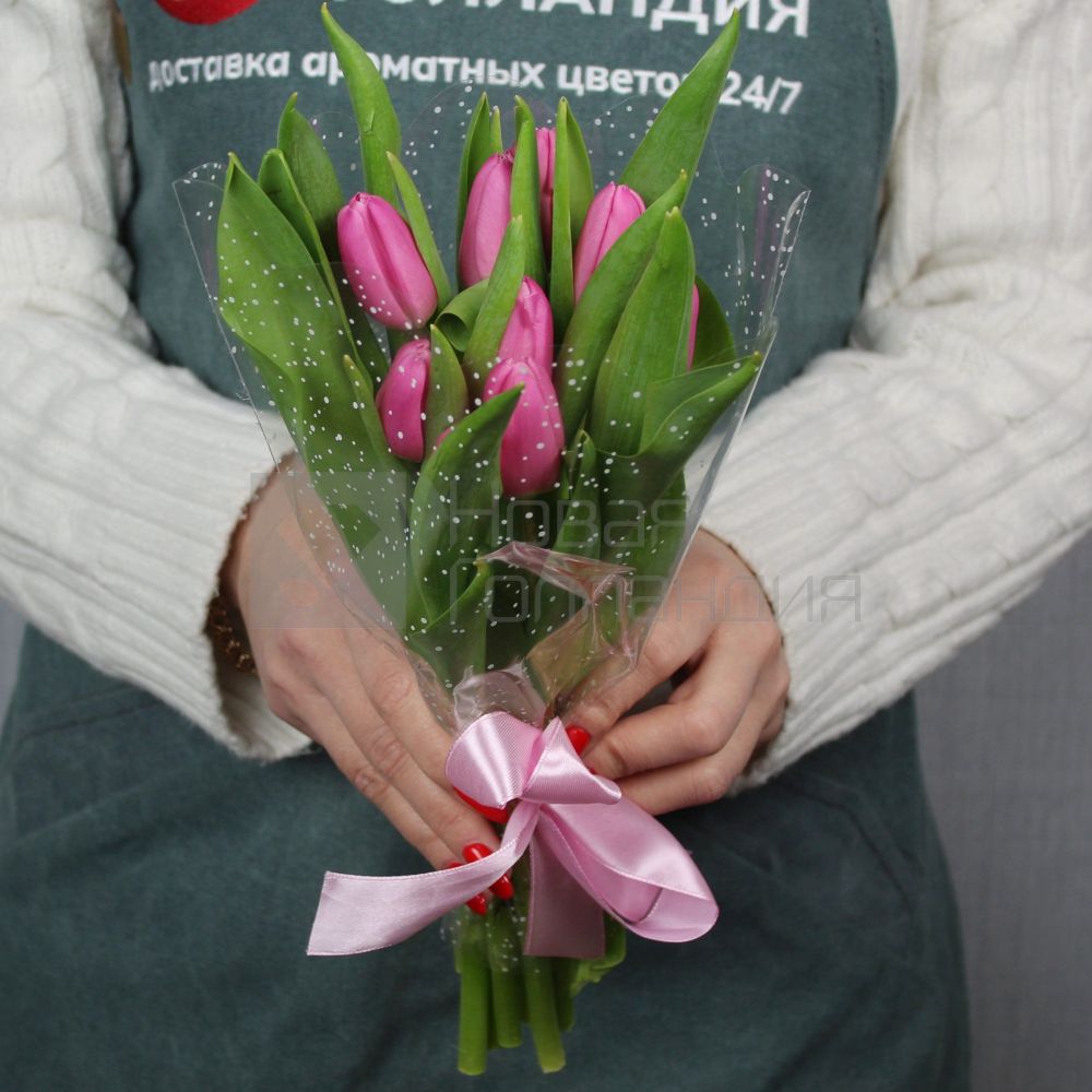 Букет 9 розовых тюльпанов - 9