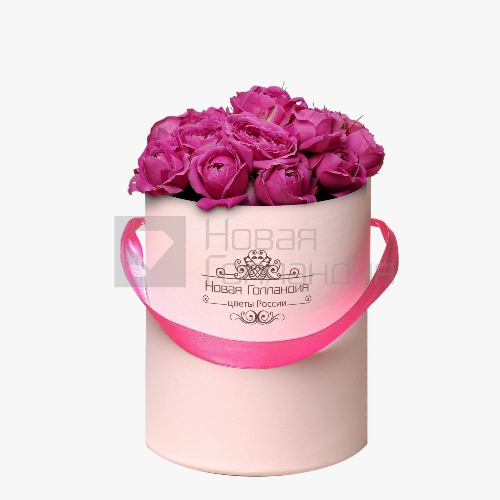 9 розовых кустовых пионовидных роз в маленькой розовой коробке №292