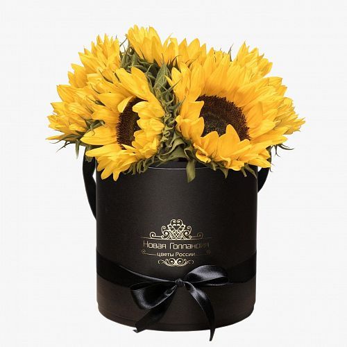 Подсолнухи в черной шляпной коробке