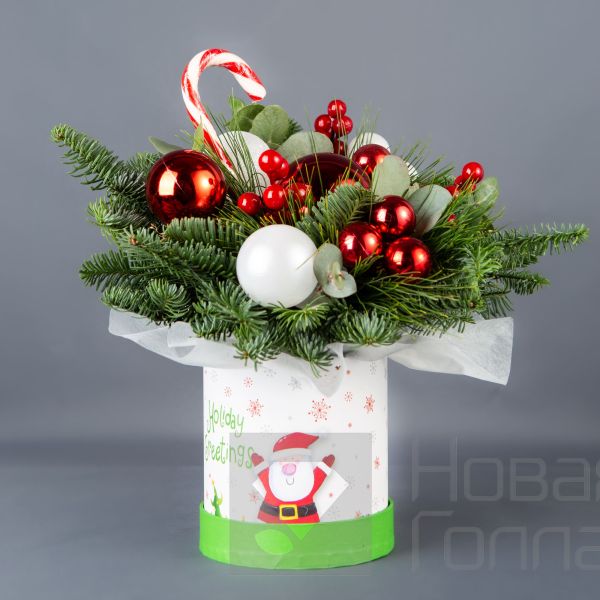 Композиция в маленькой коробке новогодней