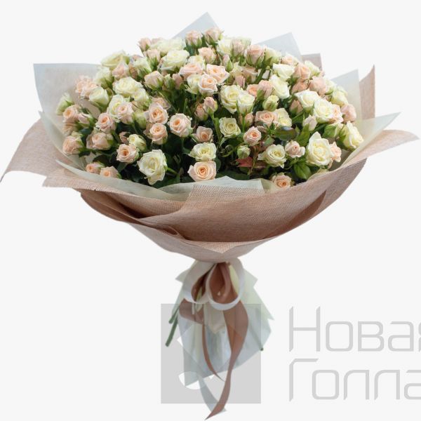 Букет 35 бело-кремовых кустовых роз