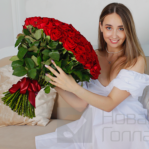 Букет 101 красная роза 40 см Россия