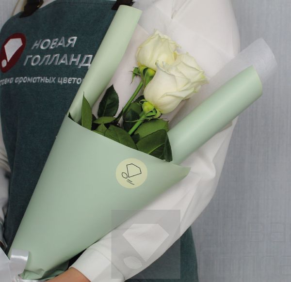 3 белые розы Эквадор 50-60 см.