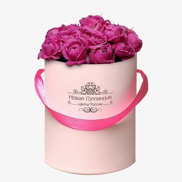 9 розовых кустовых пионовидных роз в маленькой розовой коробке №292