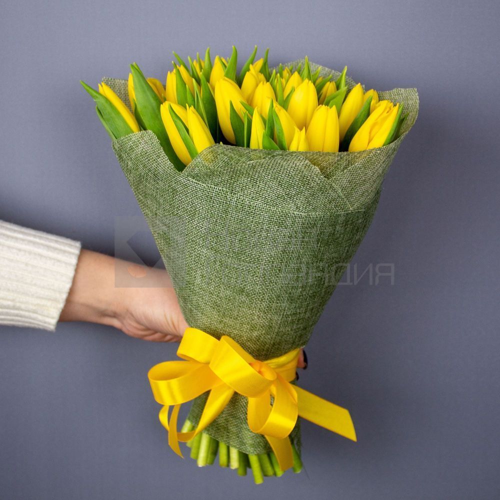 Букет 35 желтых тюльпанов - 5
