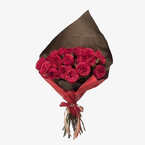 Букет красных пионовидных премиум роз 19шт в крафте