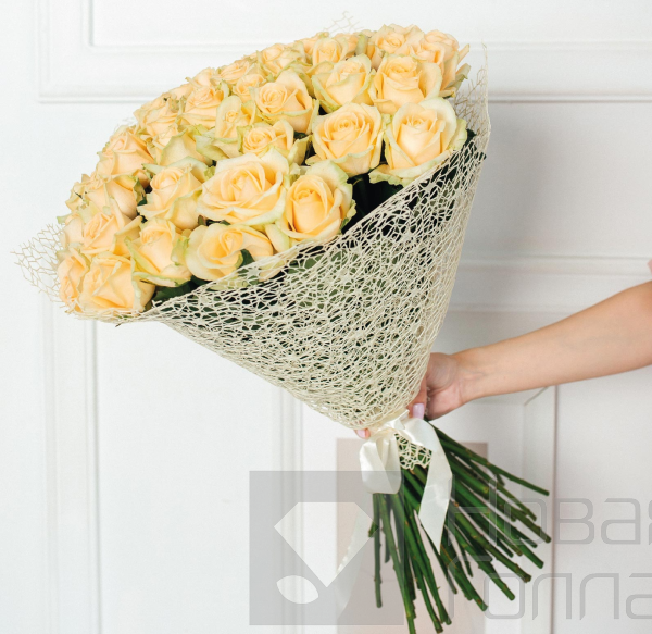 Букет 51 кремовая  роза 70 см