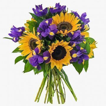 Букет из подсолнухов и ирисов Букет из подсолнухов и ирисов