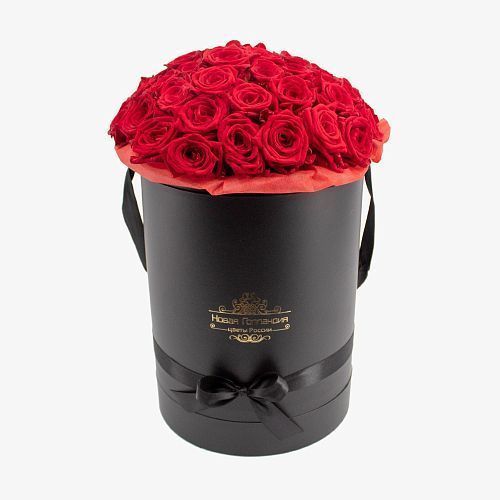 51 Красная роза в большой черной шляпной коробке 