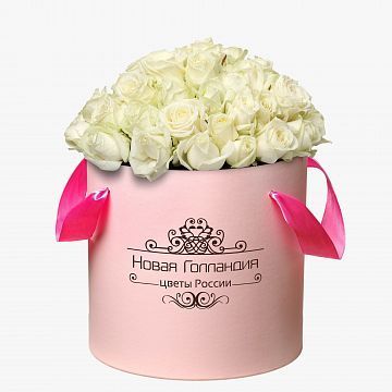 51 Белая роза в большой розовой шляпной коробке №114 51 Белая роза в большой розовой шляпной коробке №114